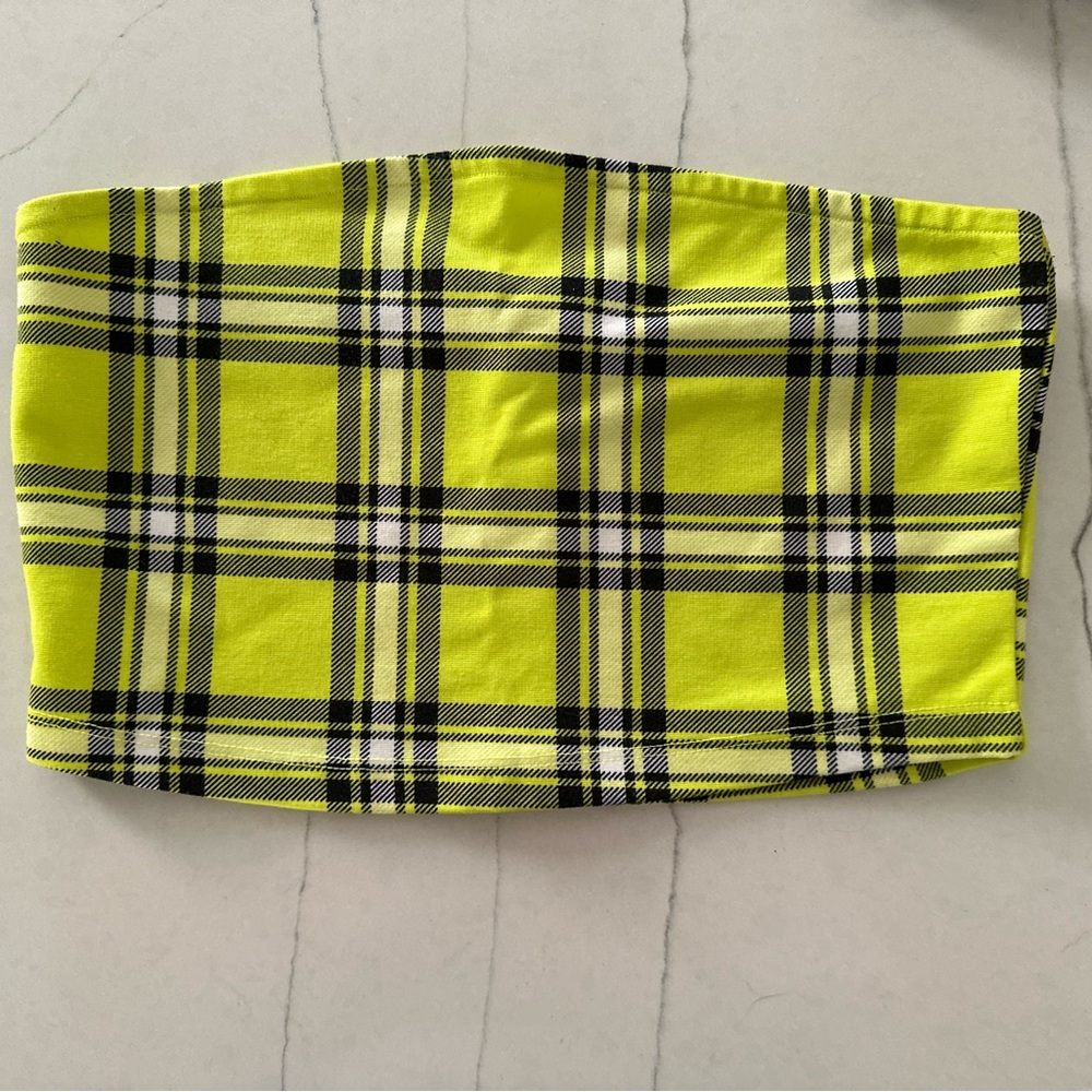 Ardene Neon Yellow Plaid Crop Top